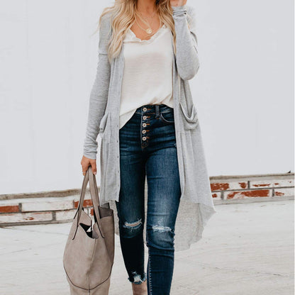 Dames Long Pull Cardigan avec Boutons et Poches Chic und Stil