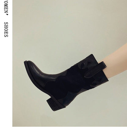 Bottes western pour femmes avec des détails découpés à la mode et un talon bloc robuste Chic und Stil