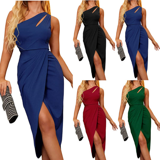 Robe midi drapée à une épaule pour femmes Chic und Stil