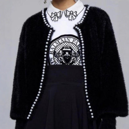 Dames cardigan en peluche avec boutons en perles et coupe décontractée Chic und Stil