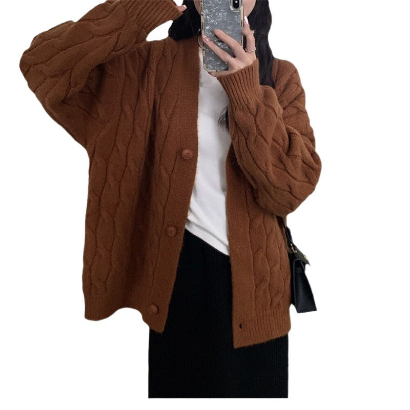 Dames grosse tricot cardigan avec un élégant motif en torsades et des détails de boutons confortables Chic und Stil