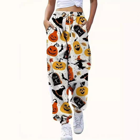 Pantalon de loisirs pour femmes avec motif Halloween coloré et taille élastique Chic und Stil