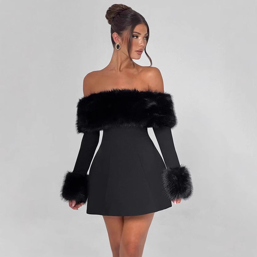 Robe de cocktail dénudé-épaule pour femmes avec des bordures en feutrine élégantes Chic und Stil