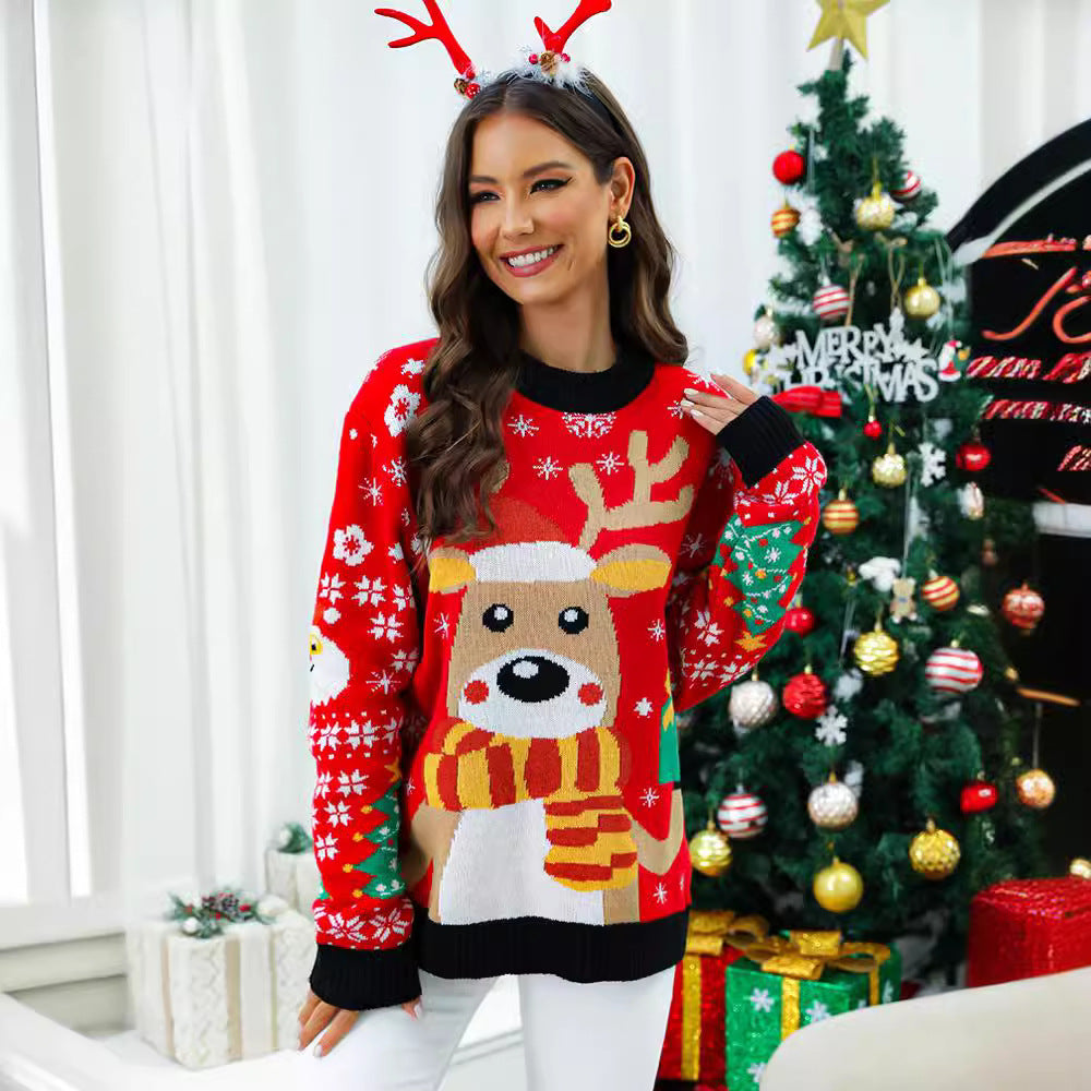 Pull en tricot de Noël pour femmes avec un design de renne festif et des motifs colorés détaillés Chic und Stil