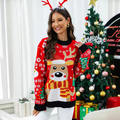 Pull en tricot de Noël pour femmes avec un design de renne festif et des motifs colorés détaillés Chic und Stil