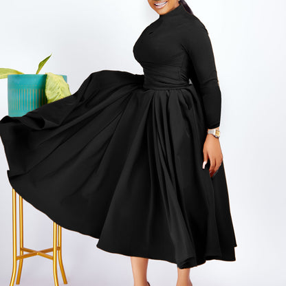 Robe maxi élégante pour femmes avec volants cintrés et manches longues Chic und Stil