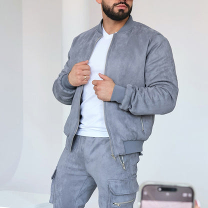 Sporty bomber jacket for men with chic cargo pants and style