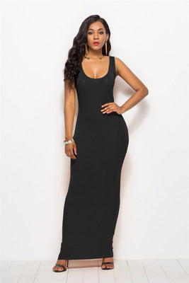 Femmes Robe maxi élégante et ajustée avec un décolleté rond profond Chic und Stil