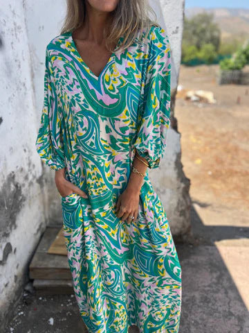 Robe maxi à décolleté en V pour femmes avec poches latérales et coupe décontractée Chic und Stil