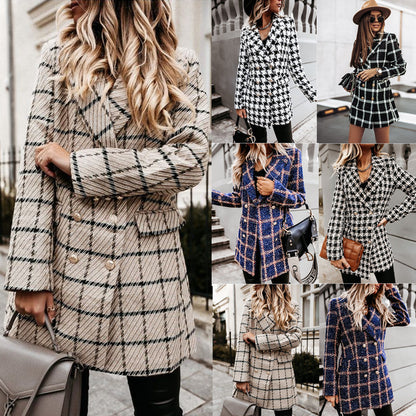 Blazer de compression à carreaux surdimensionné pour femmes avec double rangée de boutons Chic und Stil