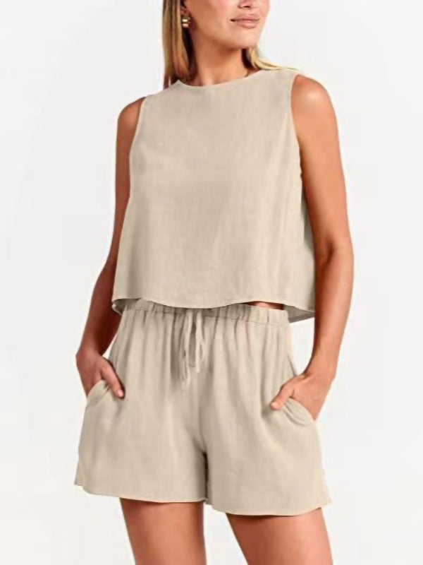 Dames Détente Ajustée Deux-Pièces Ensemble Shorts Chic und Stil