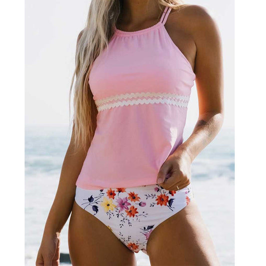 Dames Imprimé Floral Halter Tankini Set Chic und Stil
