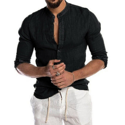 Chemise en lin pour hommes avec un col Henley moderne et une structure Chic und Stil