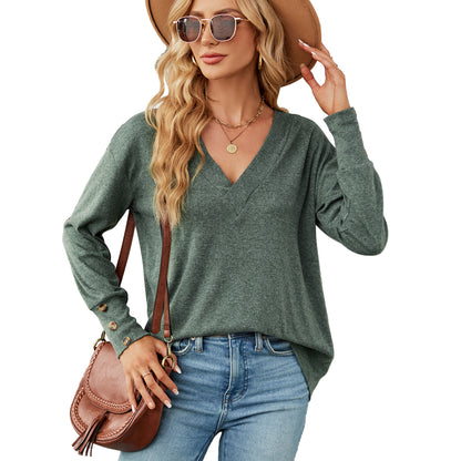 Dames oversized V-encolure pull avec des détails de bouton à la mode Chic und Stil