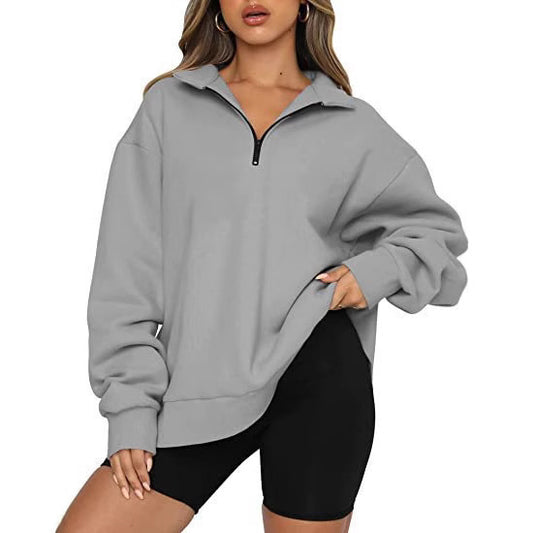 Oversized zip-up pullover for women with high collar Chic and Style