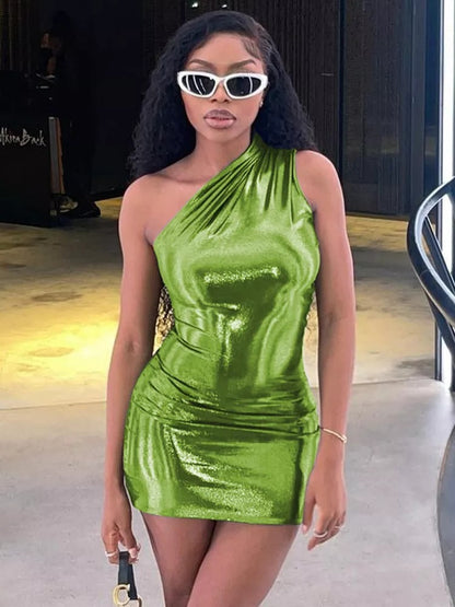 Robe Bodycon Métallique À Épaule Unique Femme Chic und Stil