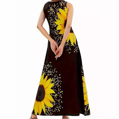 Robe maxi femme avec motif de tournesol coloré et poches pratiques Chic und Stil