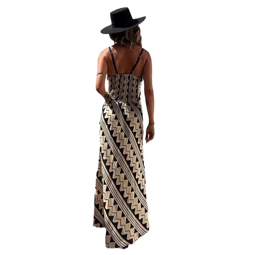 Robe maxi fluide à imprimé géométrique Chic und Stil pour femmes