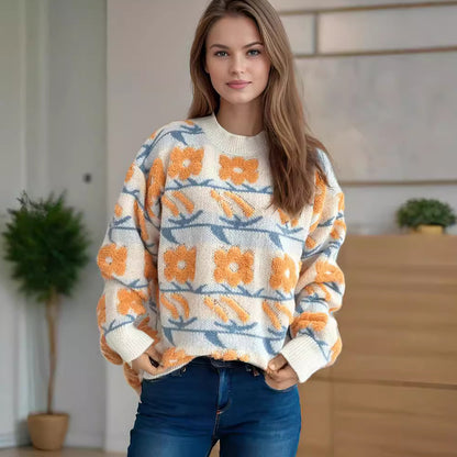 Pull en tricot pour dames avec motif floral et coupe décontractée Chic und Stil