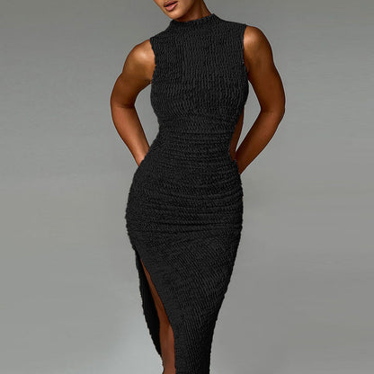 Robe midi à fente latérale froncée pour femmes Chic und Stil