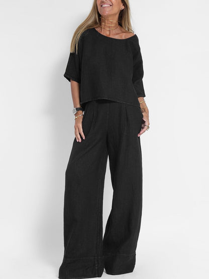 Chic and Style linen casual set for women with a loose top and palazzo pants