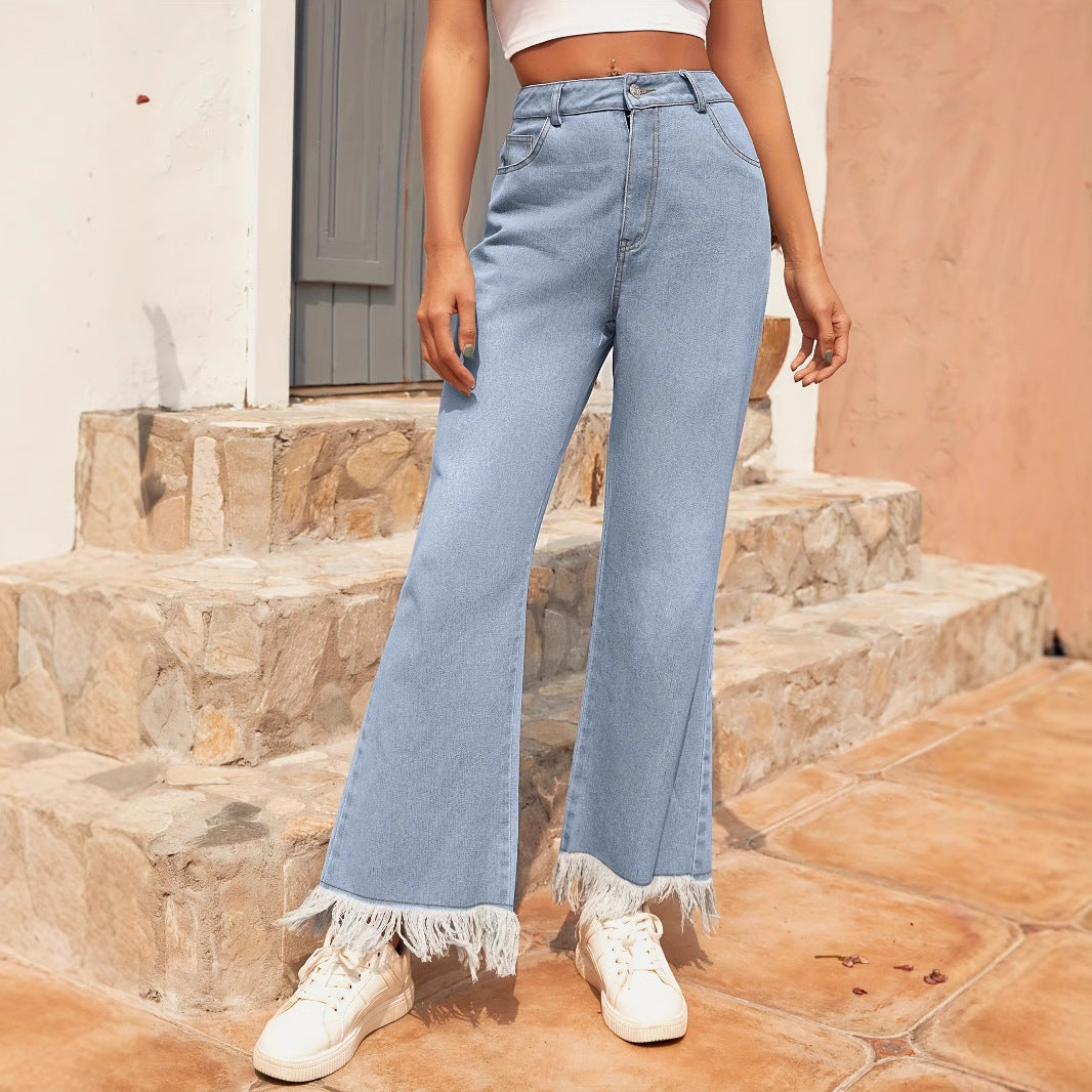 Palazzo pants for women with frayed hem details and a high waist Chic und Stil