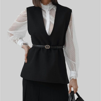 Dames gelaagde vest met diepe V-hals en tailleband Chic und Stil