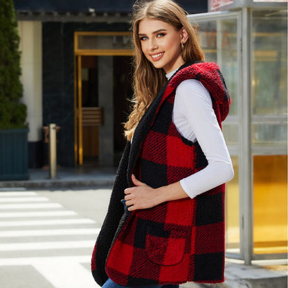 Dames Gilet Douillet avec Motif à Carreaux et Grandes Poches Chic und Stil
