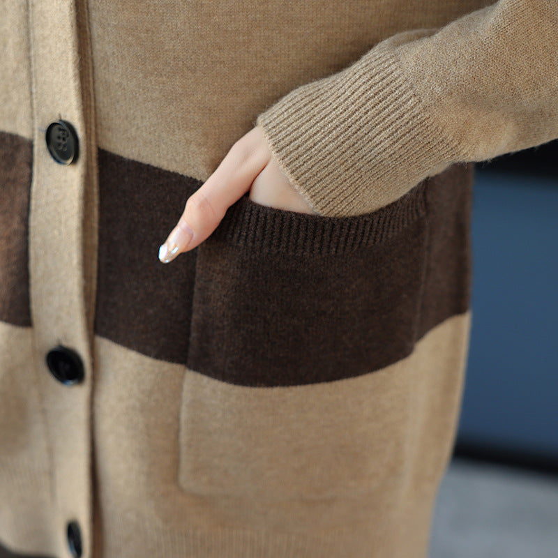 Dames cardigan décontracté à rayures larges et poches plaquées Chic und Stil