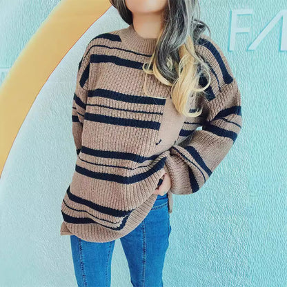 Pull en tricot décontracté pour femmes avec un motif rayé moderne Chic und Stil