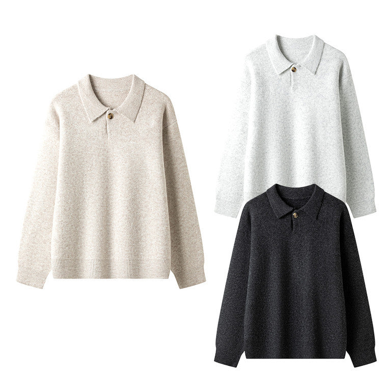 Elegant knitted pullover for ladies with polo collar and button Chic und Stil