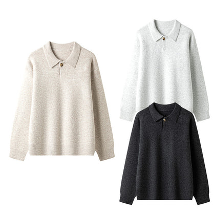 Elegant knitted pullover for ladies with polo collar and button Chic und Stil