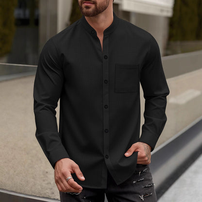 Chemise à manches longues pour hommes avec col montant tendance et poche poitrine pratique Chic und Stil
