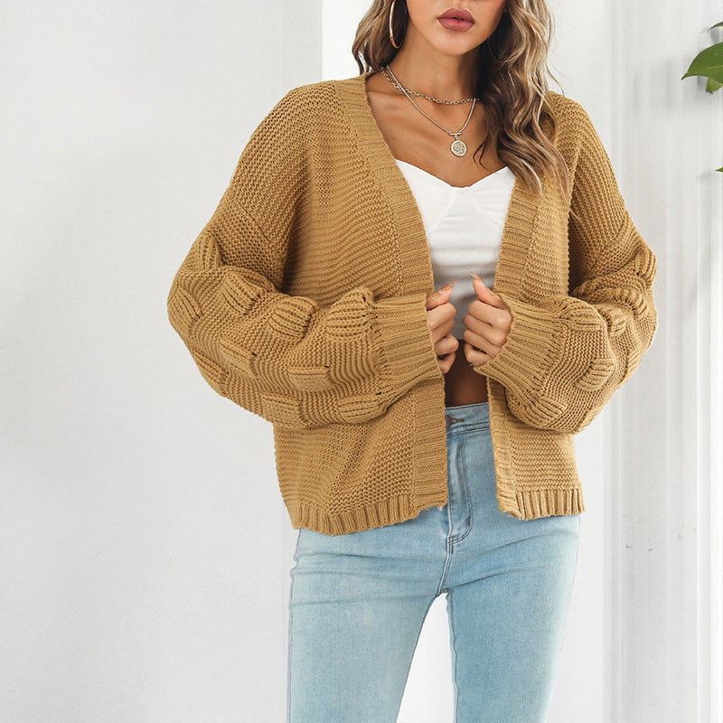 Dames grosse tricot cardigan avec des manches bouffantes décoratives Chic und Stil