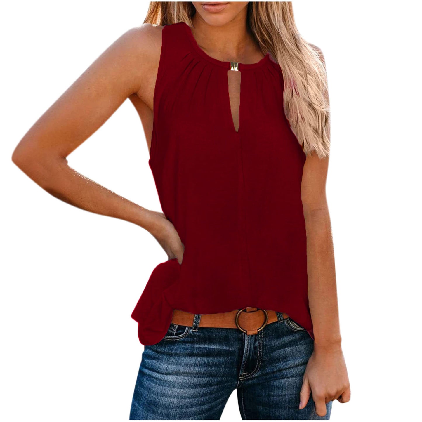 Robe élégante sans manches pour femmes avec décolleté décoratif et plis Chic und Stil