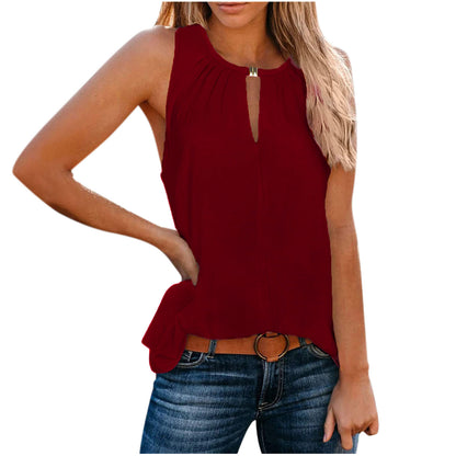 Robe élégante sans manches pour femmes avec décolleté décoratif et plis Chic und Stil