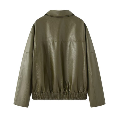 Dames élégante veste en simili cuir avec poches zippées pratiques Chic und Stil