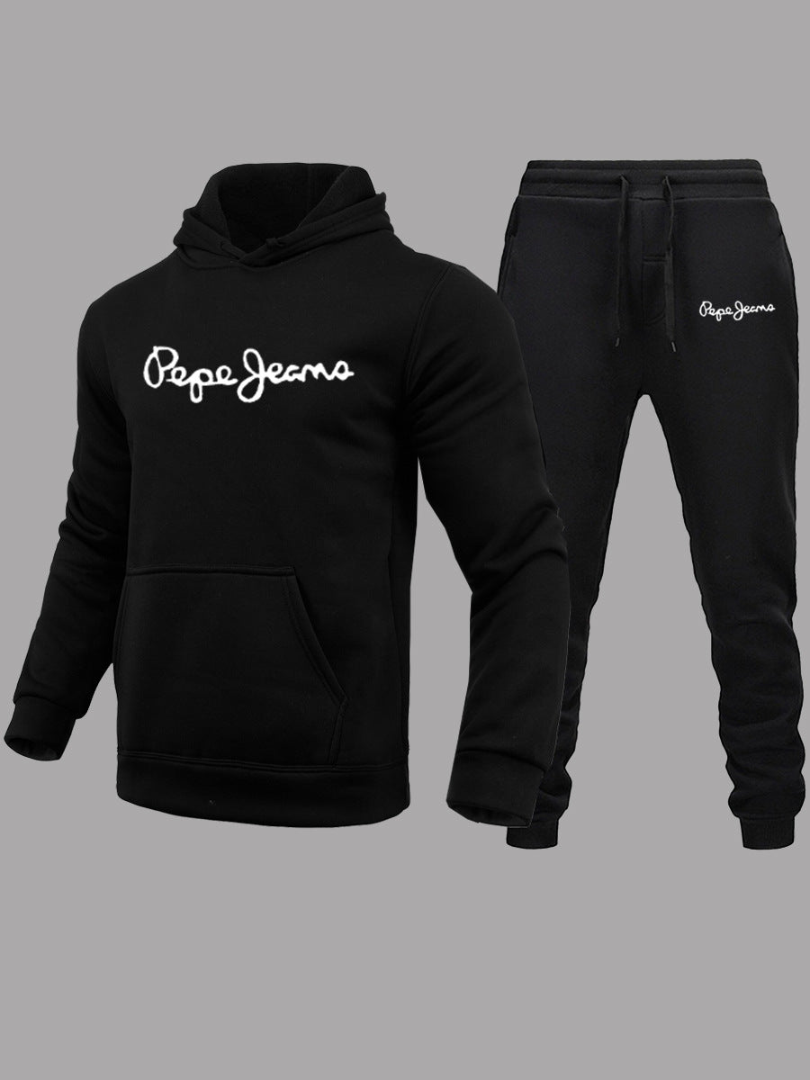 Hoodie and jogger pants for men with contemporary inscription Chic und Stil
