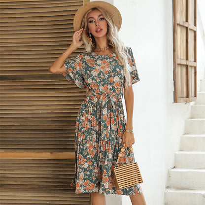 Robe midi portefeuille florale pour femmes avec manches cloche Chic und Stil