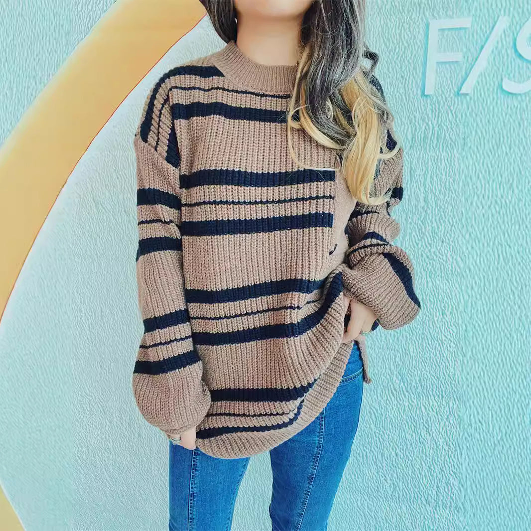Pull en tricot décontracté pour femmes avec un motif rayé moderne Chic und Stil