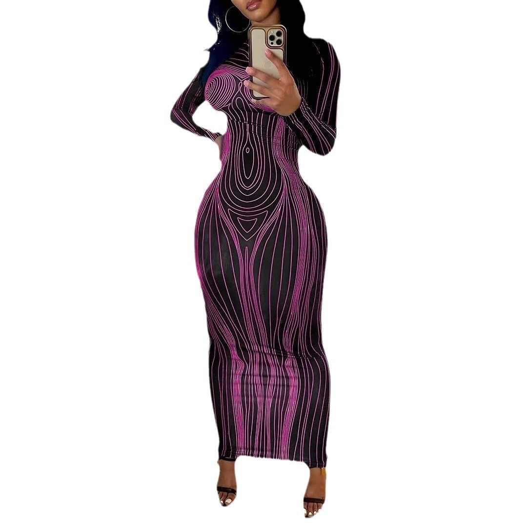 Robe maxi à manches longues pour femmes avec structure de lignes sculptante Chic und Stil