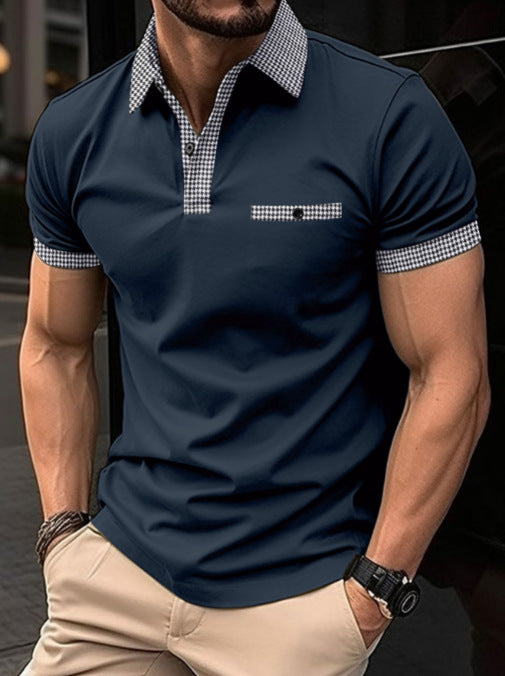 Polo-shirt décontracté pour hommes avec coupe de col à carreaux unique Chic und Stil