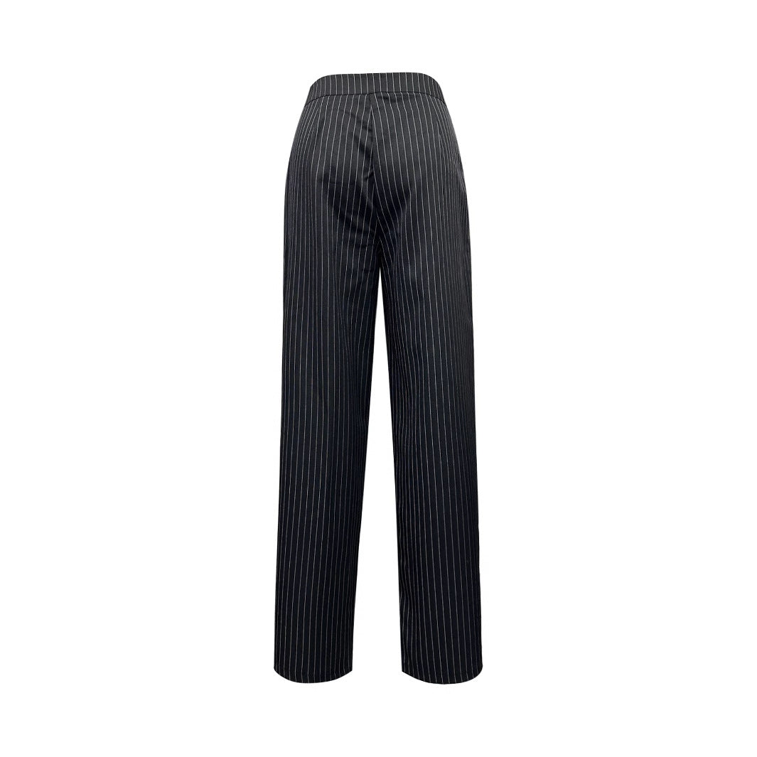 Women Elegant High Waist Pants with a Chic Pinstripe Pattern and Style
