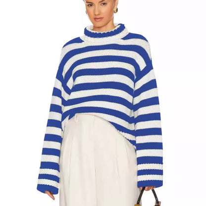 Pullover court pour femmes avec larges rayures Chic und Stil