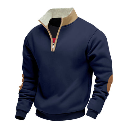 Trendy fleece pullover for men with half-zip and contrasting elbow patches Chic and Style