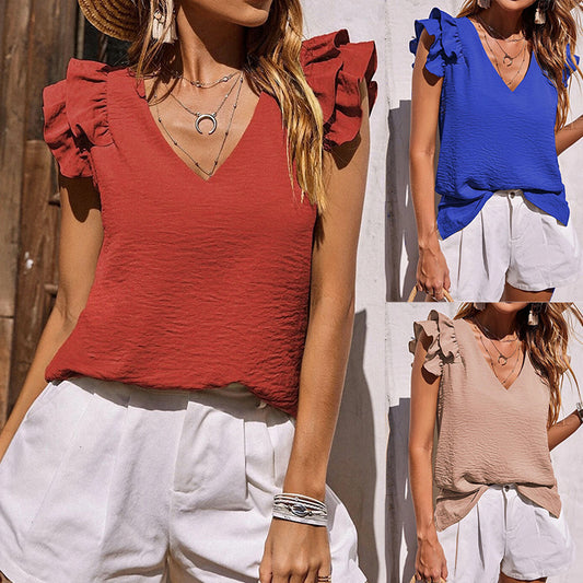 Top à manches à volants en V pour femmes Chic und Stil
