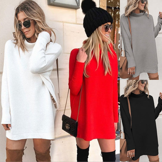 Robe en tricot surdimensionnée pour femmes avec col montant et manches bouffantes Chic und Stil