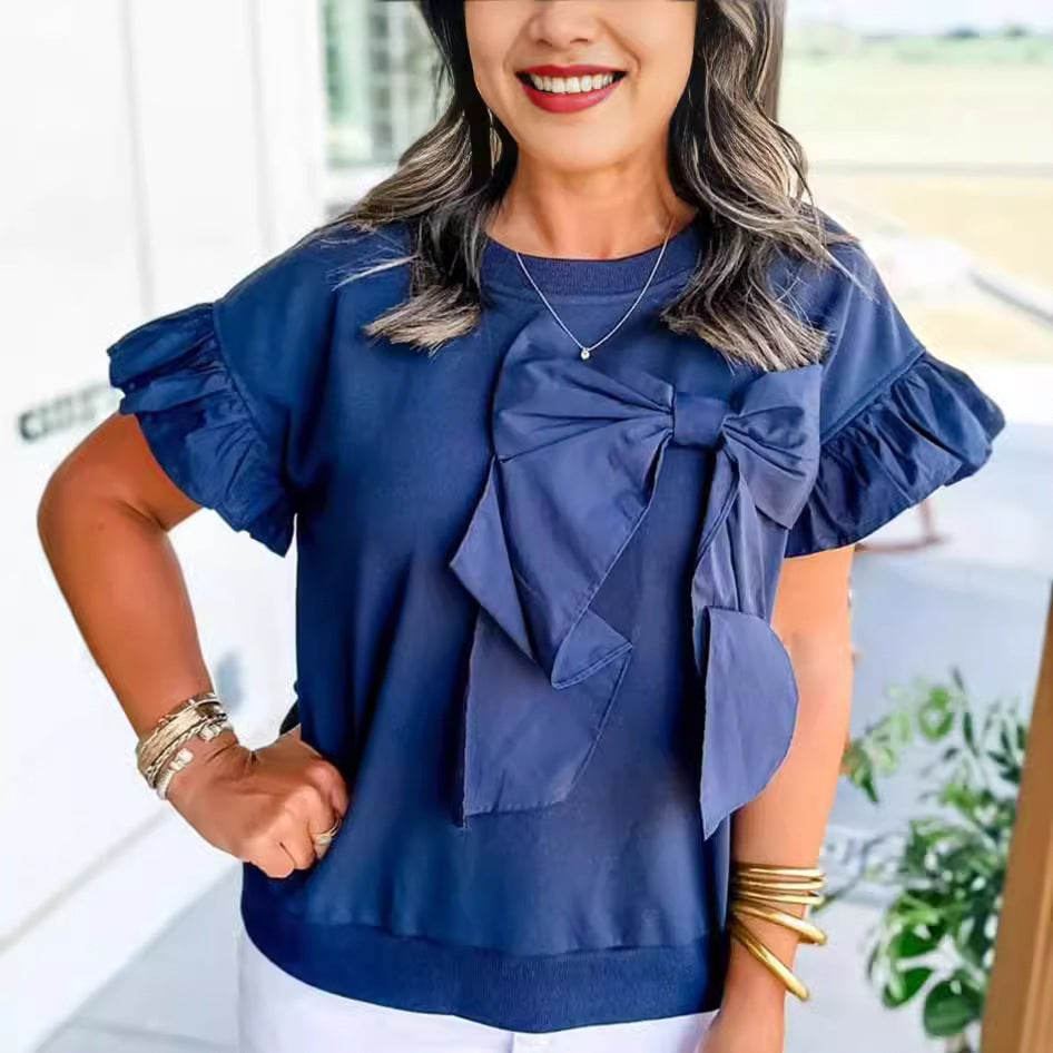 Femme Volants Nœuds Détail Pull Top Chic und Stil