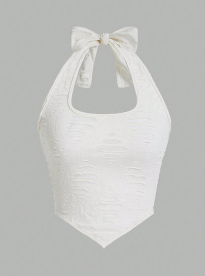 Haut de maillot de bain pour femme à encolure halter avec un détail de nœud ludique et un tissu texturé Chic und Stil