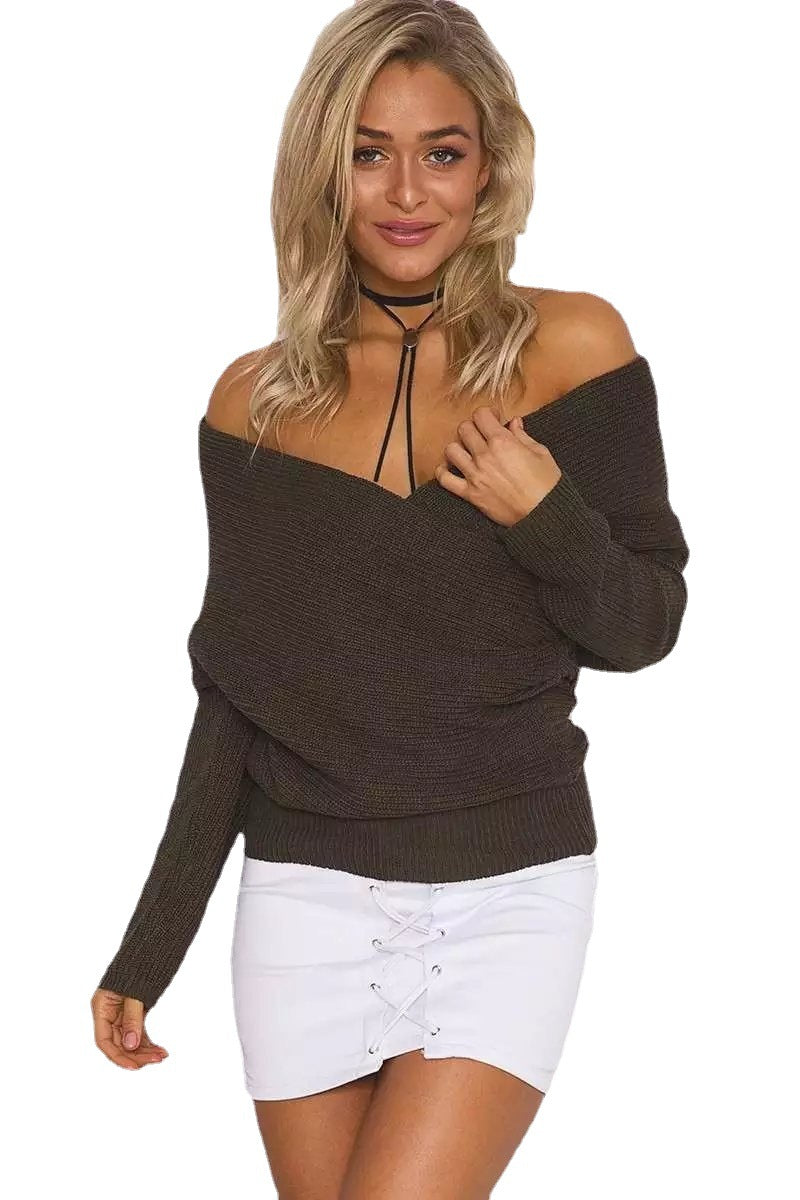 Pull-over enroulé pour femmes avec décolleté en V profond et coupe décontractée Chic und Stil